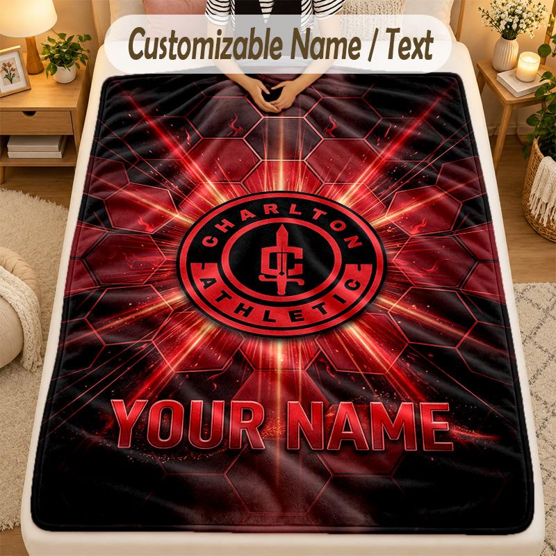 Flannel BlanketCharlton Athletic Custom Name Text Personalized Soft Warm Throw Blanket Home Decor Gift