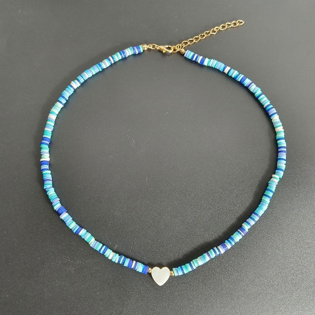 Multicolor Polymer Clay Shell & Peach Heart Pendant Necklace