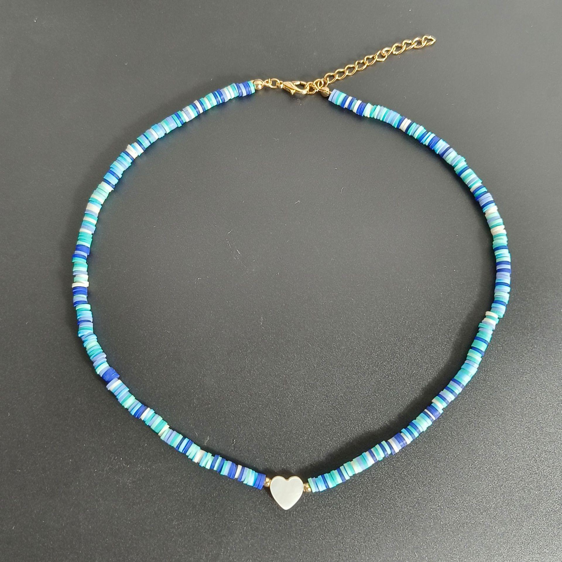 Multicolor Polymer Clay Shell & Peach Heart Pendant Necklace