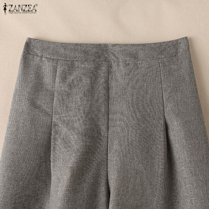 ZANZEA Damen Casual Elastische Taille Einfarbig Lose Lange Hosen