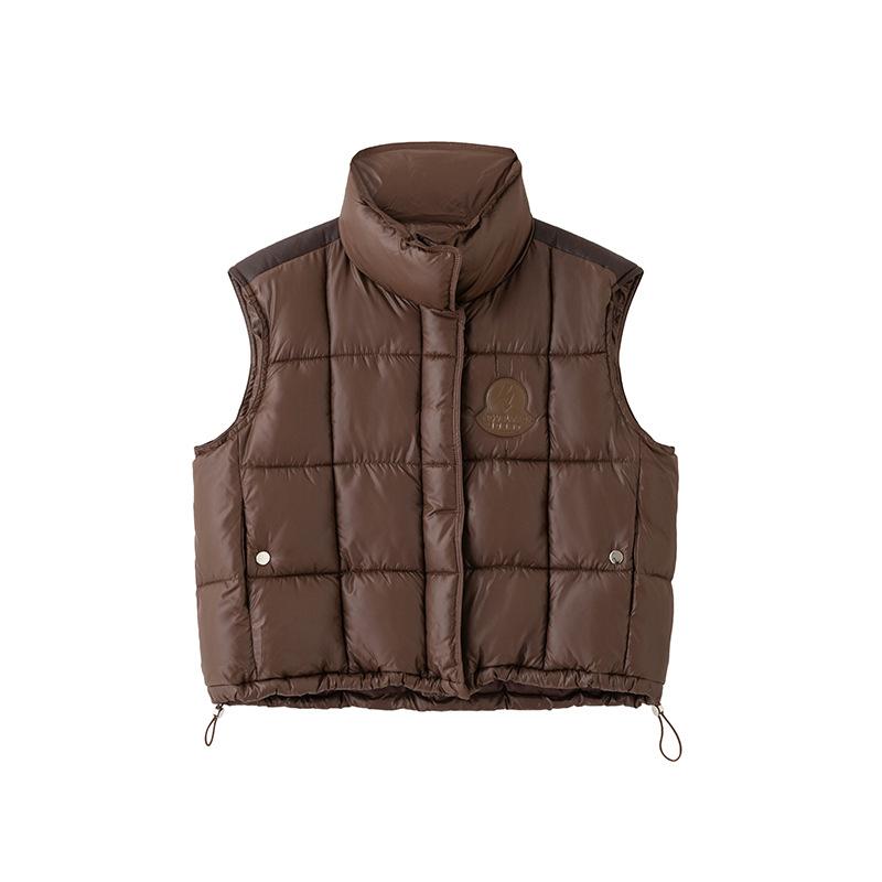 European cotton-padded vest female Hong Kong style pu leather splicing jacket autumn and winter new Hong Kong style student vest top