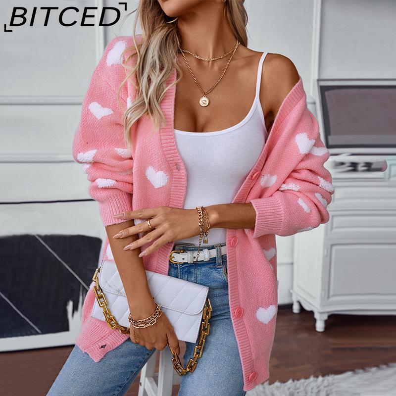 BITCED Knit Cardigan - Mid-Length Button-Up Sweater for Women: Sweet and Fashionable for Fall/Winter