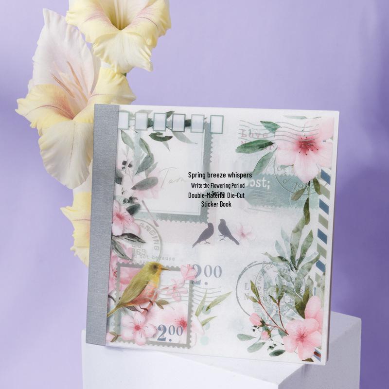 Ketchup Girl Sticker Book: Blooming Season Series with Double Material Die-Cut Journal and Sticky Notes, 4 Styles