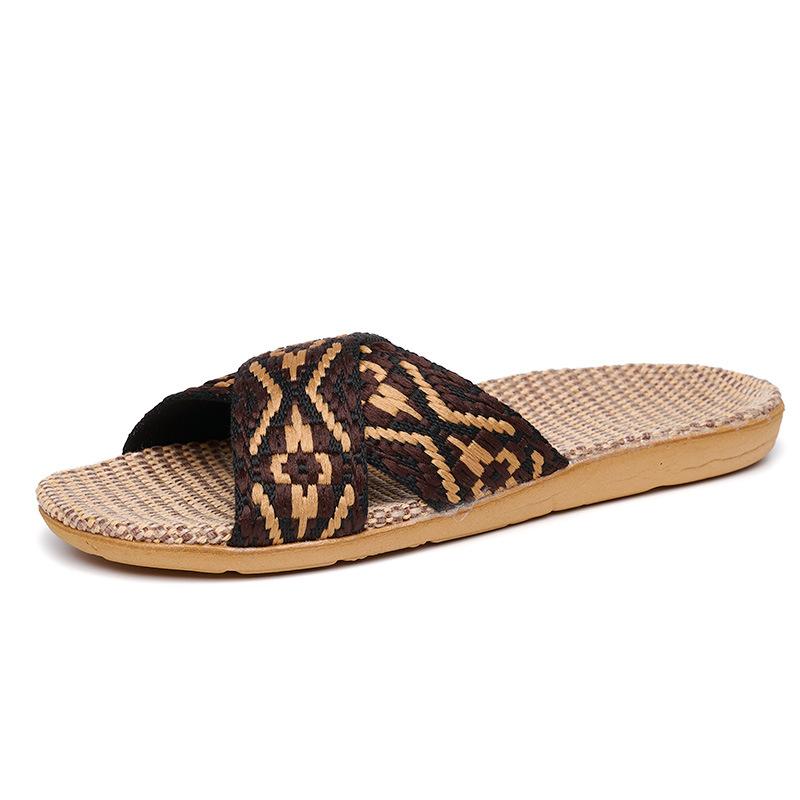 Home Indoor Cotton Linen Antiskid Slippers Men and Women Thick Bottom Summer Sandals