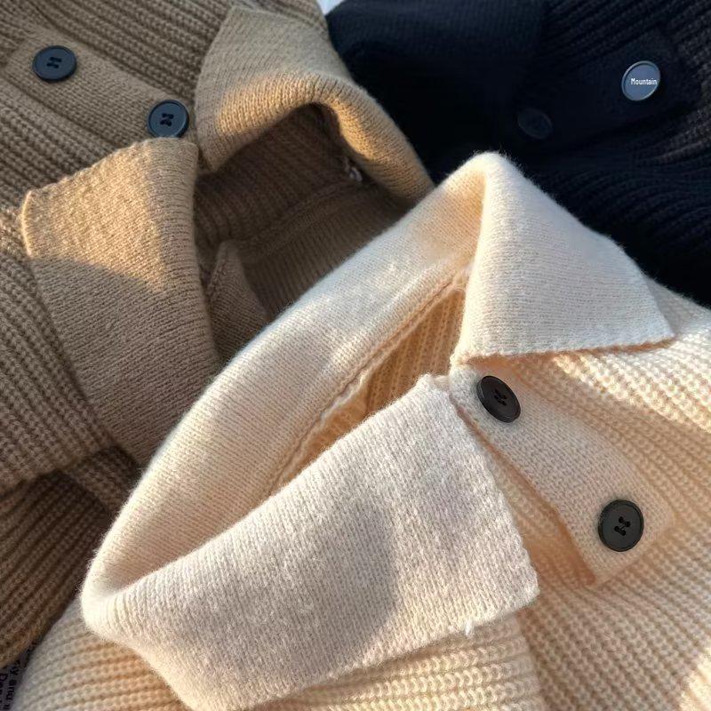 Men's Korean & Japanese Style Thickened Lapel Sweater - Trendy Winter Knitwear with a Relaxed Fit