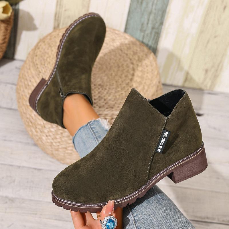 Autumn and winter new short tube retro matte short boots women's thick heel Martin boots side zipper women's shoes