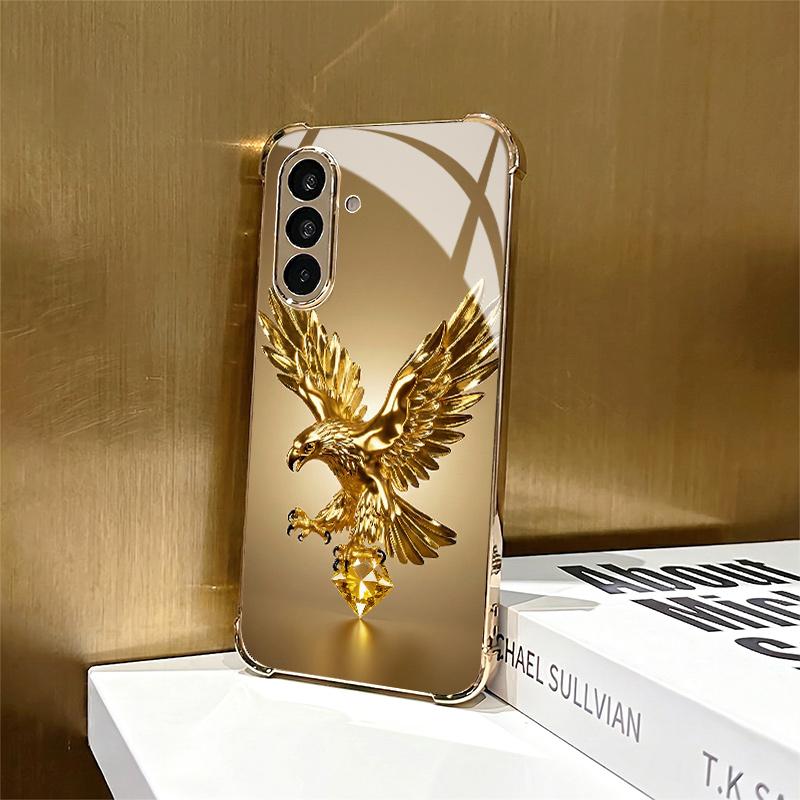 Golden Eagle Wings Glass Phone Case Suitable for Samsung Galaxy S26 S25 S24 S23 S22 S20 FE/Ultra/Plus Four Corner Anti Drop Case