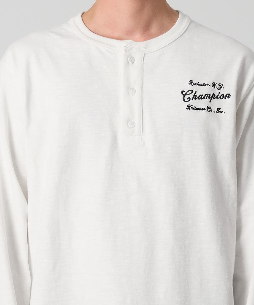 CHAMPION Heritage Loose Fit Henley Neck Long Sleeve T-Shirt White