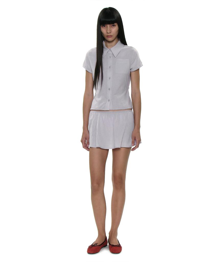 PARTIMENTO WOMEN Pwc Cotton Lace Trim Gored Mini Skirt_Light Grey