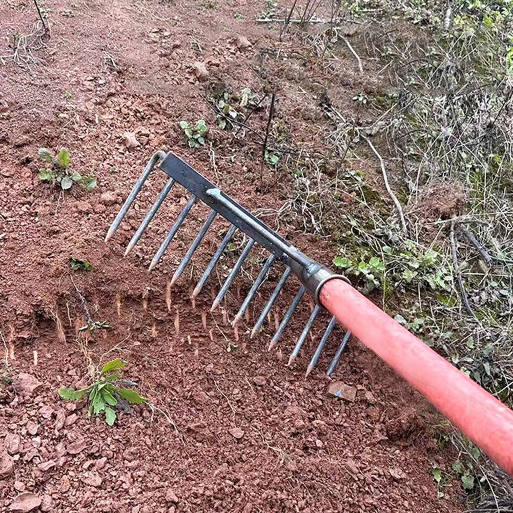 High Carbon Steel Nail Rake Multifunctional 4/7/9/12 Teeth Garden Rake Soil Loosening Weeding Rake Agricultural Gardening Tools