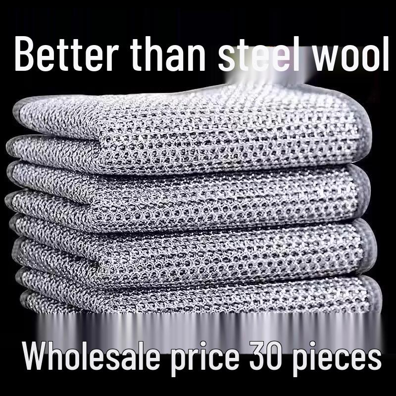 

Двусторонняя мочалка из стальной ваты: Антипригарная, легко моющаяся, прочная губка для мытья посуды и кухонное полотенце