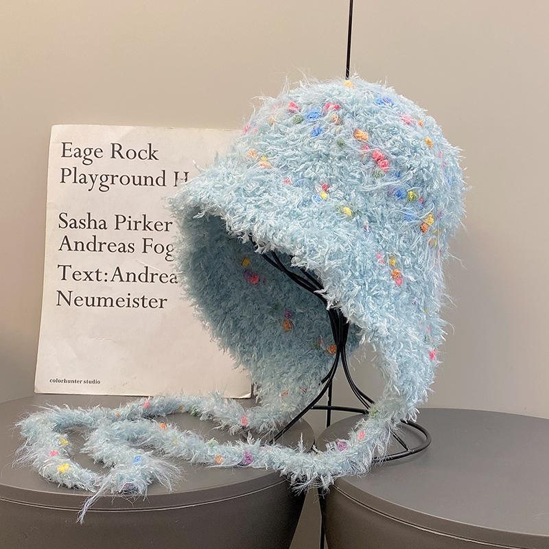 

Кружевная кружевная шляпа-ведро осень и зима теплая вязаная шляпа-горшок универсальная для маленького лица милая шерстяная шляпа женская adult average size 55-58cm светло-синий