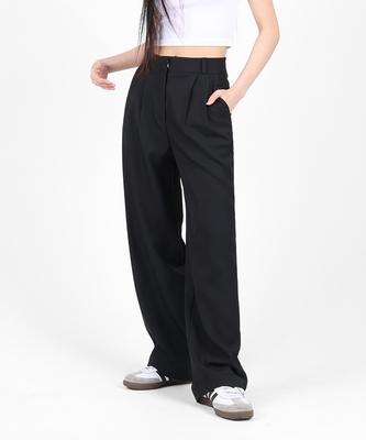 FOR THE FIT Double-Pleat Wide Slacks_Black