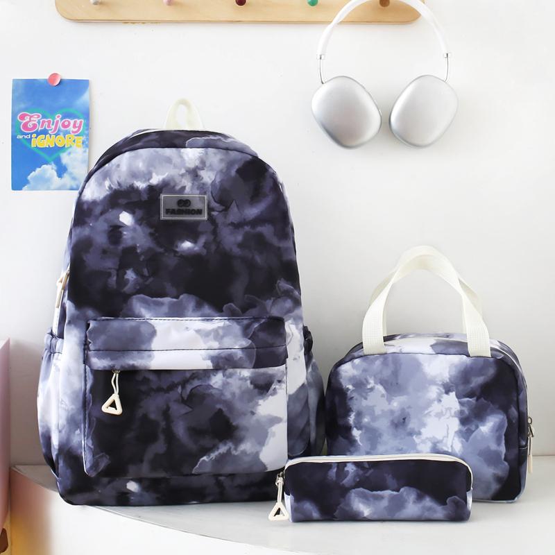 Dreiteiliges Rucksack-Set Nylon Grundschüler Tie-Dye Schultasche Damen Rucksack mit großem Fassungsvermögen mit Lunchtasche