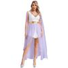 Womens Greek Princess Costume V Neck Cape Sleeve Design Sequin Trim Front Split Dress Queen Cosplay Halloween Party
