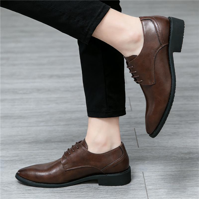 New Men Pointed Black Brown Lace Up Business Casual Dress Oxford Shoes Designer Male Formal Homecoming  Wedding Footwear