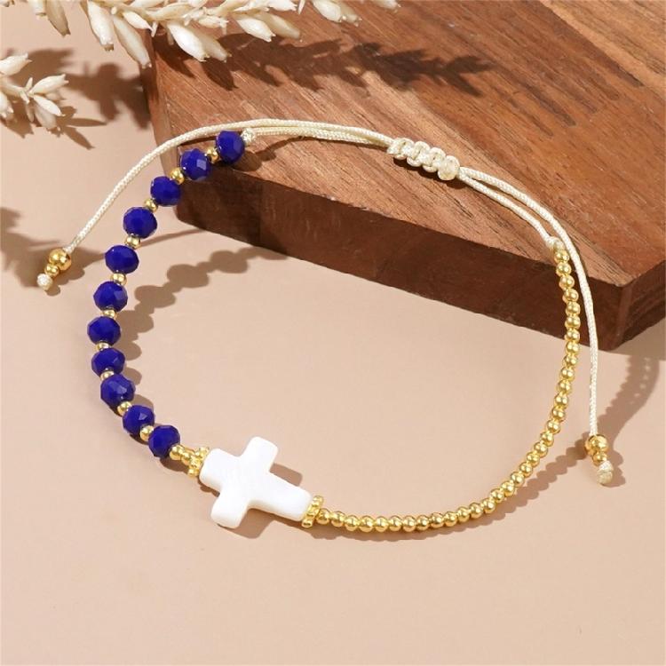 Crucifix Beaded Bracelet Bohemian Style Wristband Multicolor Crystal Beads Bangle For Women Casual Accessories