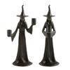 Halloween Witch Candle Holder Handmade Black Witch Statue 8.66-inch Retro Witch Candlestick Halloween Fall Decoration