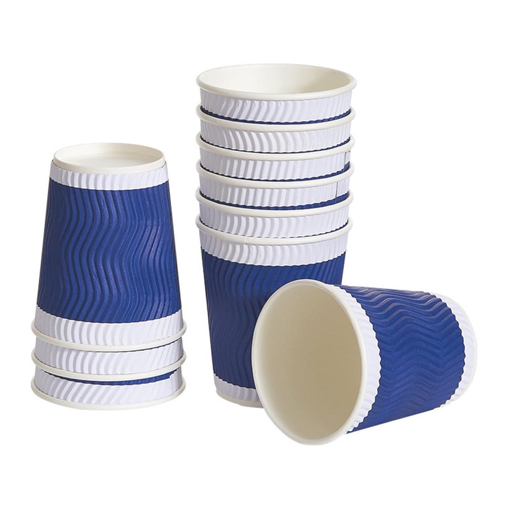 Disposable Paper Cups With Lids 12 Oz, Insulated Takeaway Cups, Corrugated Double Wall, Blue 50 Count