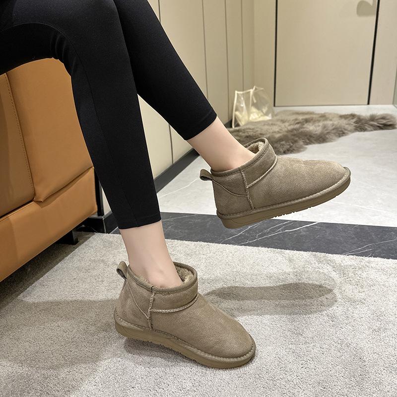 Women's Genuine Leather Short Snow Boots - Trendy 2024 Velvet-Lined Warm Winter Footwear