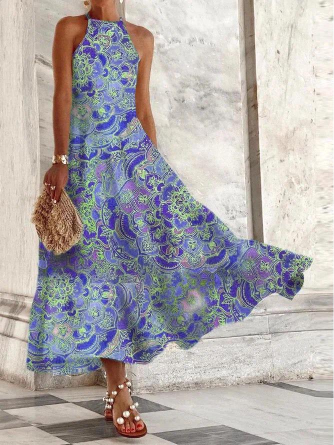 Women's Summer Sleeveless Print Slim Fit Midi Dress