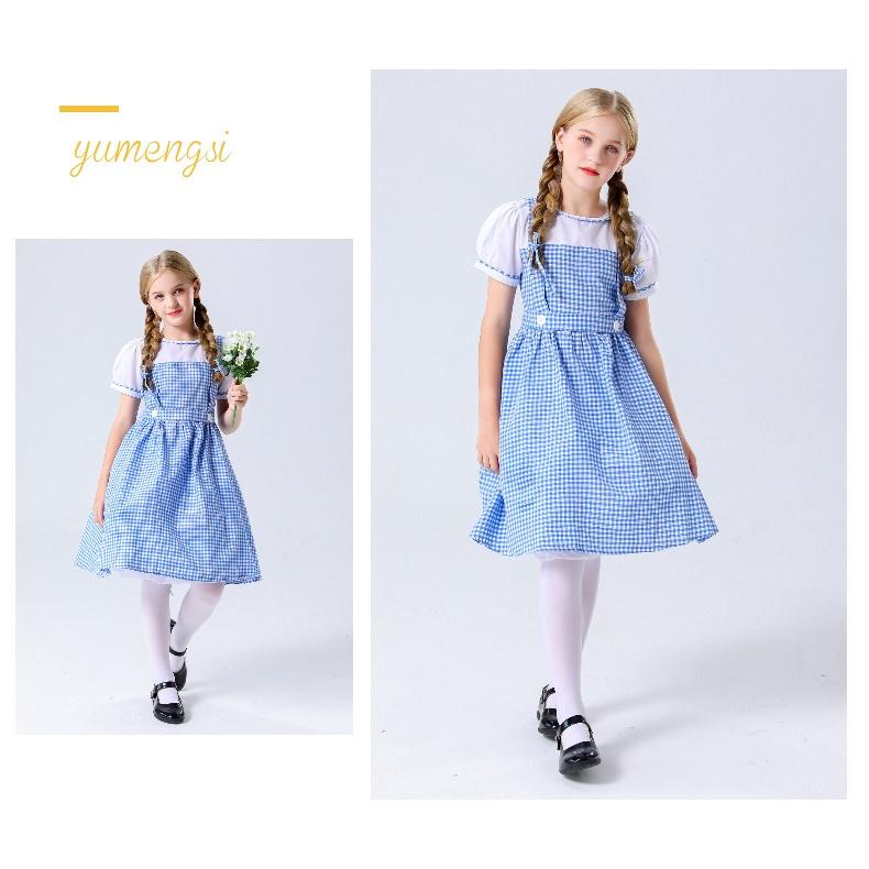 Rochii Copii Haine Fata Aventurile lui Oz Rochie albastră în carouri cu toaletă Rochii zilnice în stil minunat Costum de Halloween