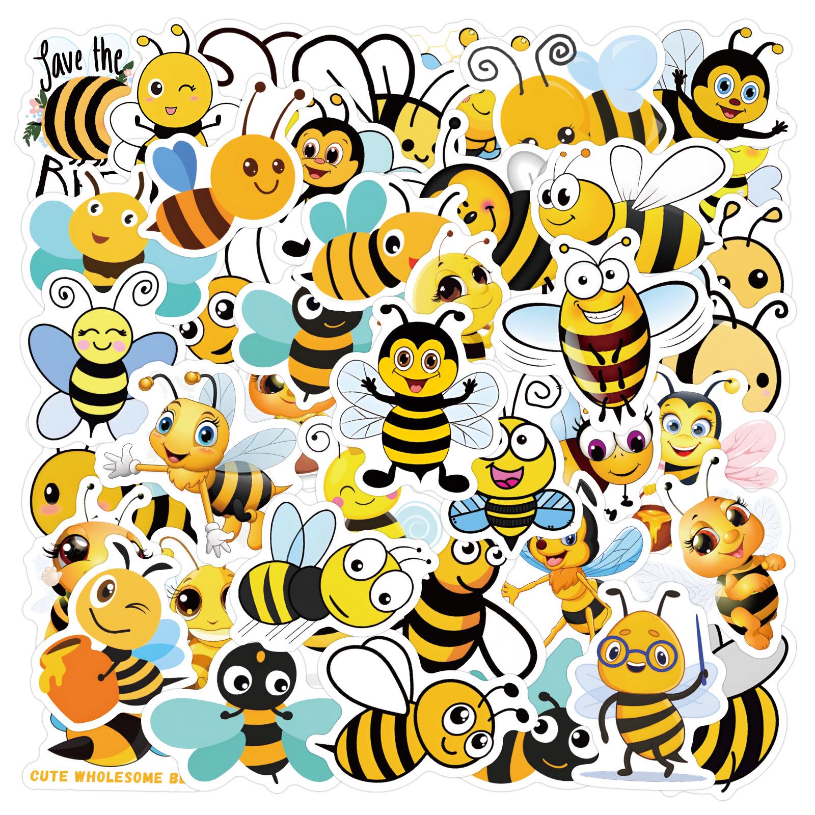 

60 Cartoon Bee Stickers: Cute, Waterproof Insect Designs for DIY Decoration on Suitcases and Helmets.