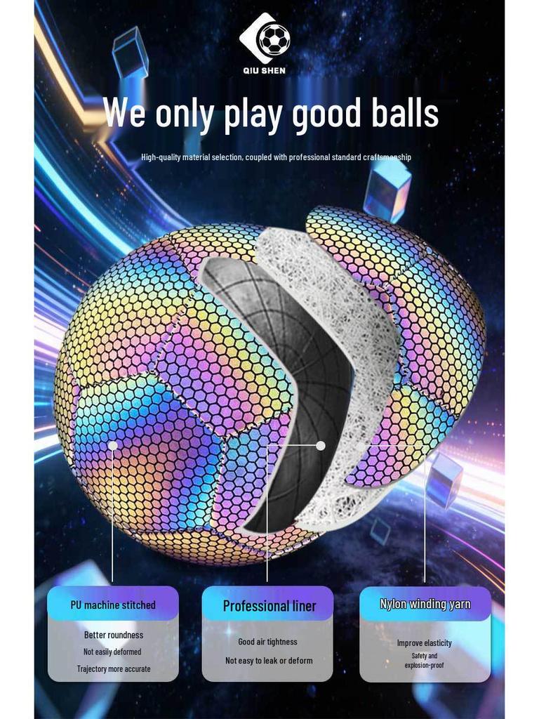 Size 5 Luminous Reflective Football: Machine-Stitched PU, Wear-Resistant, Ideal for Training and Matches
