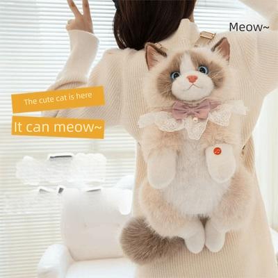 Cute Simulated Puppet Cat Backpack Stuffed Animals Animals Plush Bag  Boys Girls