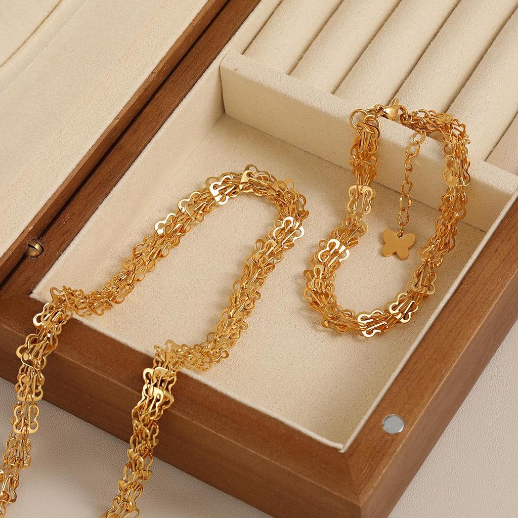 European & American Ins-Style High-End Light Luxury Butterfly Necklace & Titanium Steel Bracelet Set