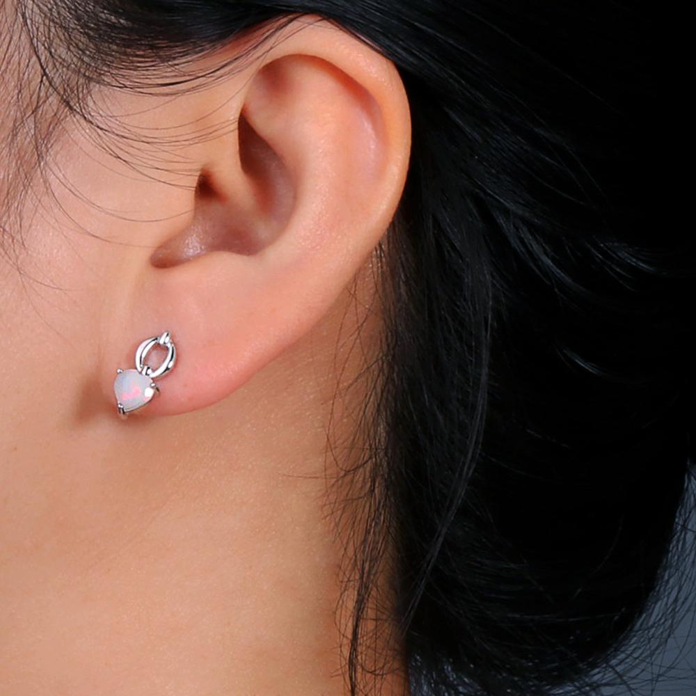 Sweet romantic style October Birthstone Natural Opal heart-shaped ring Earrings jewelry set women and girls birthday gift