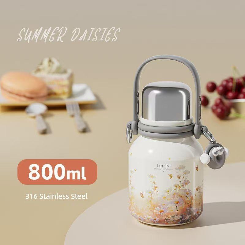 German Insulated Water Bottle, Large Capacity Thermos Cup, Stylish and High-End Design for Girls, Stainless Steel Tea Brewing Cup for Students