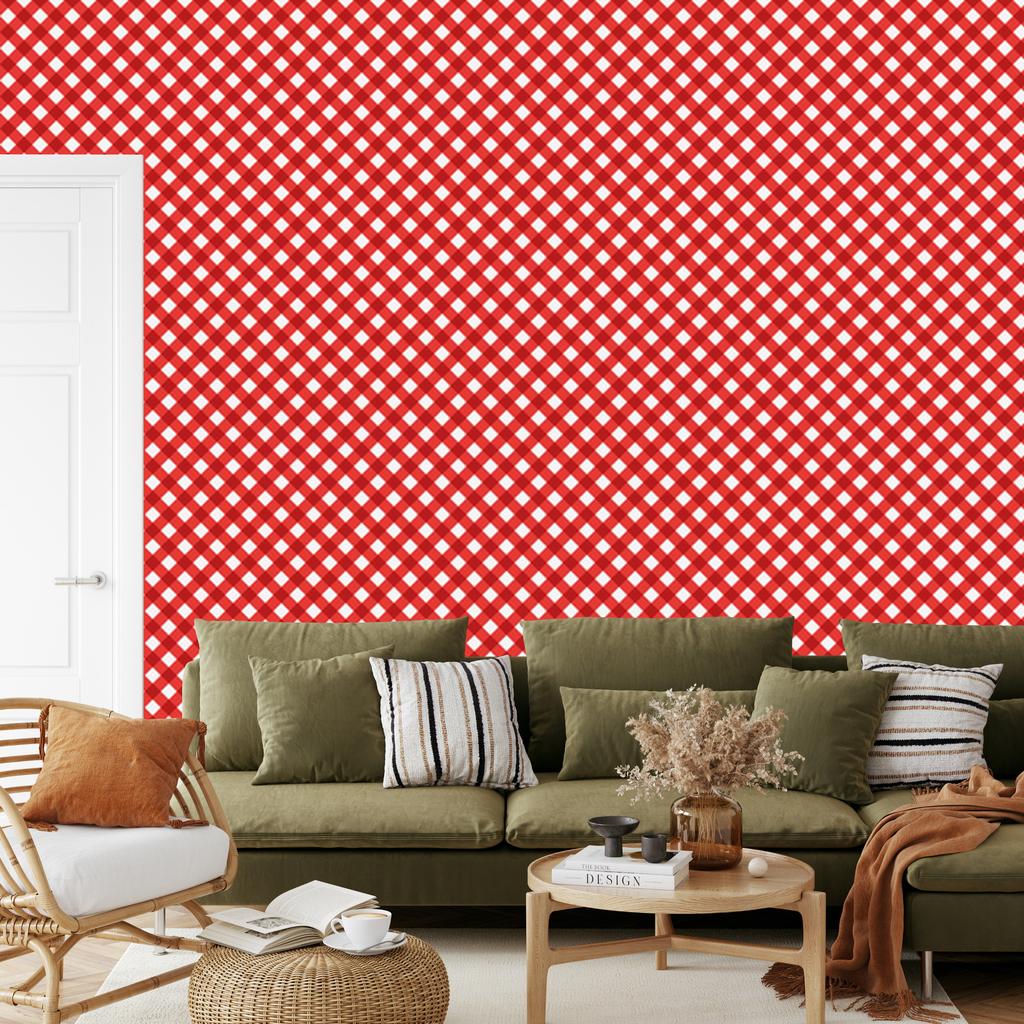 Red Vichy Plaid Wallpaper for Living Room and Bedroom 50x1000