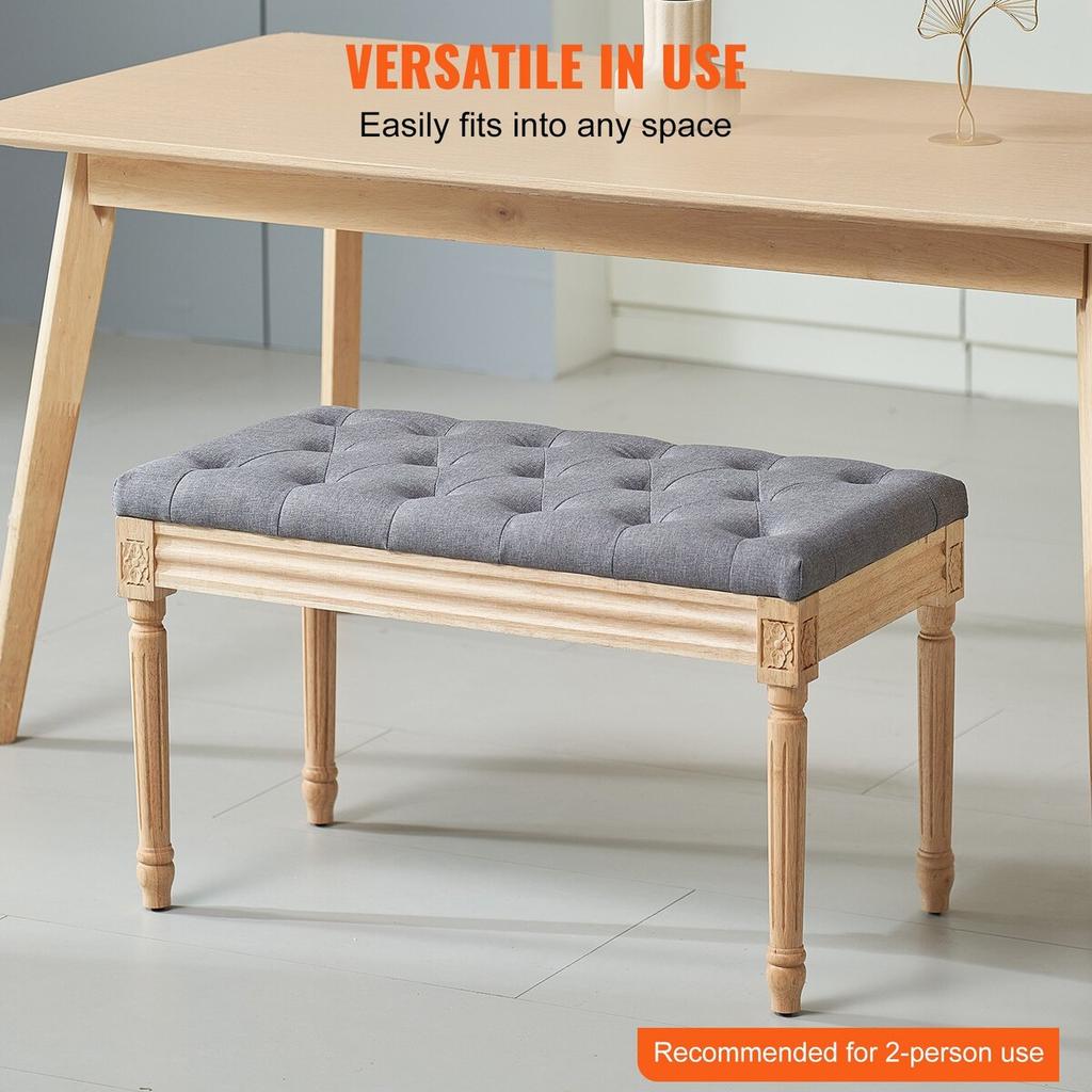 Upholstered Bench, 16"W Ottoman Bench, End of Bed Bench with Foam Padded Cushion and Rubberwood Legs, Tufted Footrest Stool Entryway Bench for Dining
