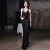 Sexy Evening Dress Women's 1011 New Silver Sequins Texture Style Temperament Host Suspender Fishtail