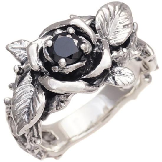 Silver Accessory for Men and r0704 [2PIECES] Ring, Rose, Black, Women, [Size 09]
