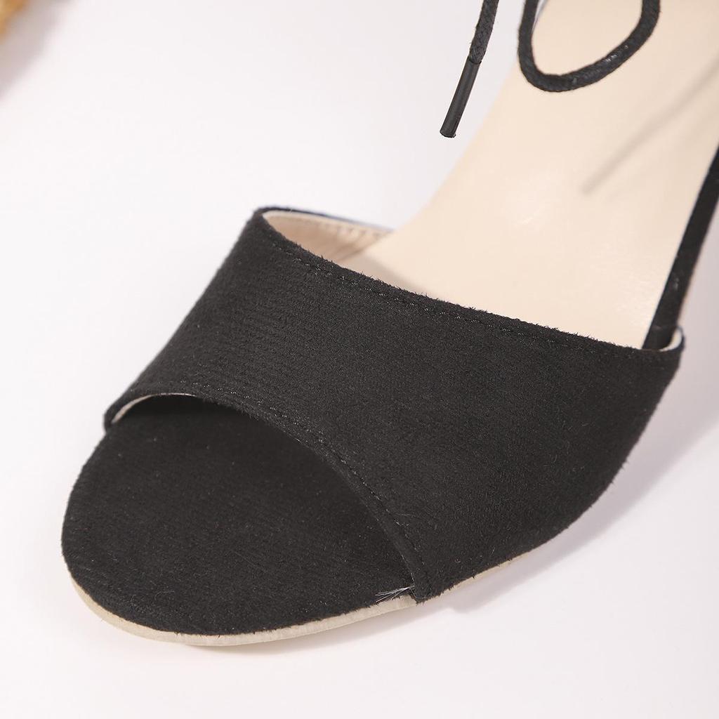 Plus Size Summer Peep Toe Chunky Heel Lace-up Sandals with Back Strap and Jewelry Accents (Size 36-43)