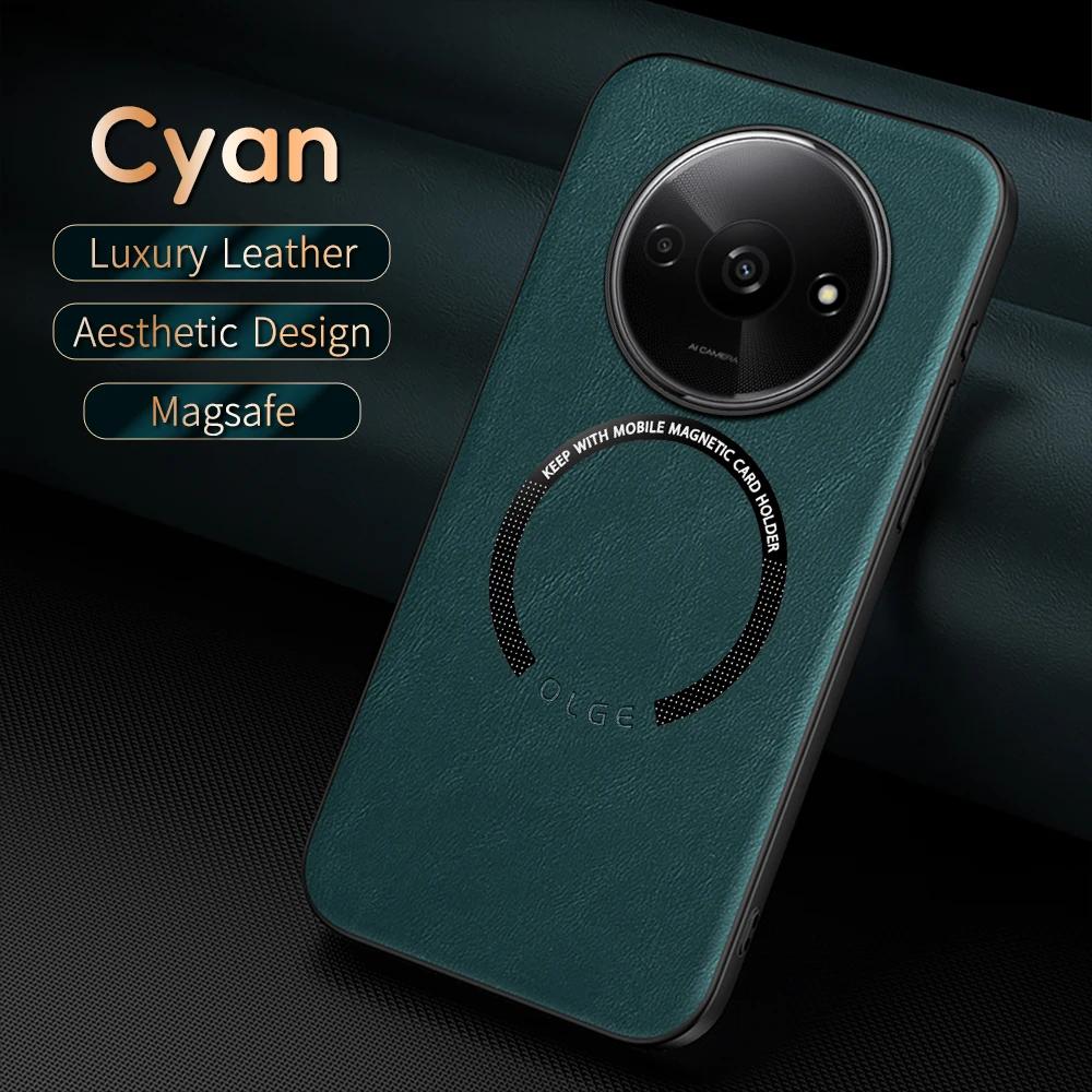 For Redmi A3 A3X Fine Hole PU Cow Pattern Leather Outer Magnetic Ring Soft Edge Anti-Drop Anti-Fingerprint Phone Case