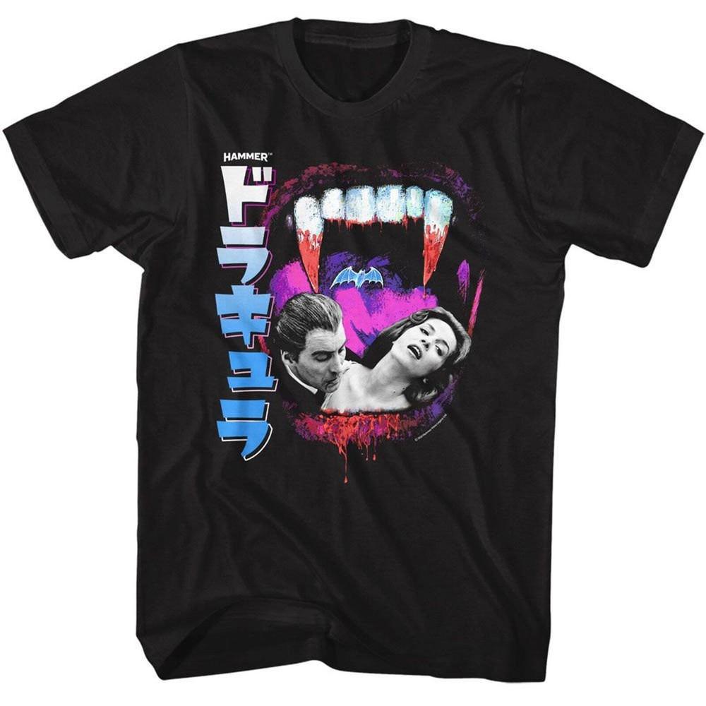 Hammer Horror Dracula Fangs and Photo Jpn Text Black T-Shirt Unisex T-Shirt XXXXL