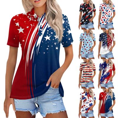 Camicia da donna alla moda casual con risvolto e maniche corte, con stampa, abbottonatura sulle camicette