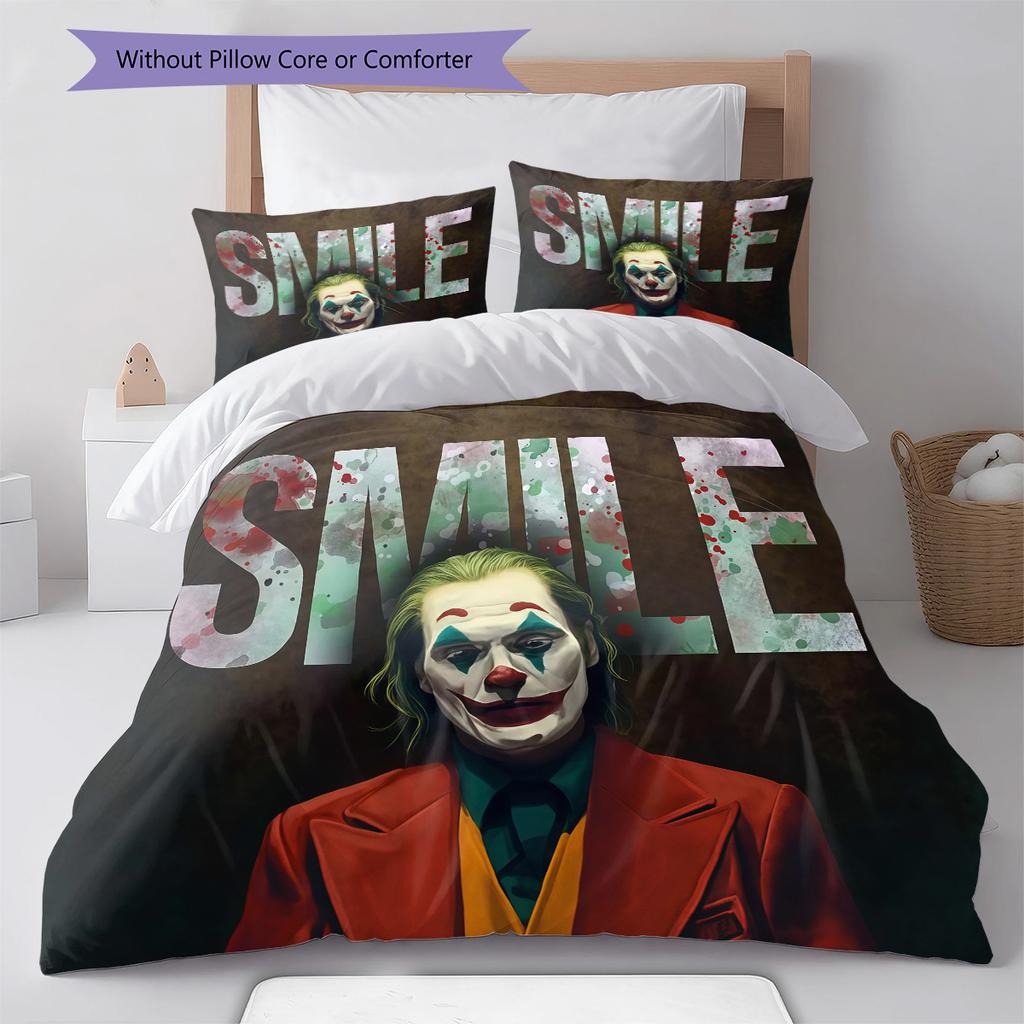 Joker Print Cover Bedding Quilt Set Quilt Cover Pillowcase Home Decoration Birthday Gift (1 * duvet cover + 2 * pillowcase, without core)