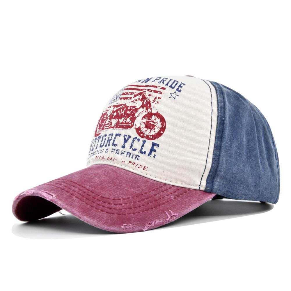 Baseball Cap Motorcycle Washed Vintage Cap Color Block Wide Brim Duck Tongue Hat