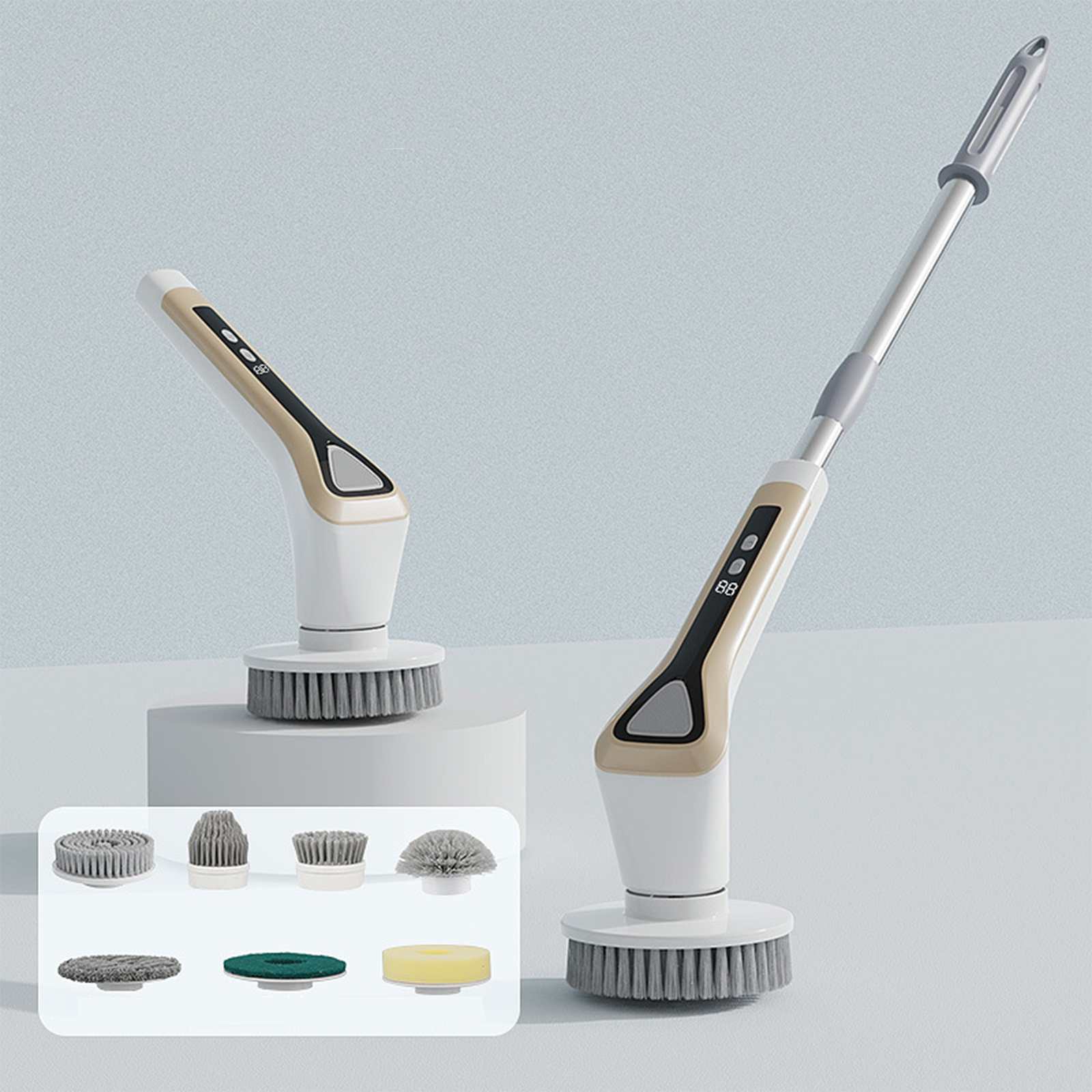 Беспроводная многофункциональная электрическая чистящая щетка с длинной ручкой, выдвижная и водонепроницаемая, для мытья кухонной посуды. wihte