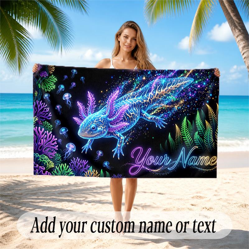 Underwater Fish Theme Quick Dry Beach Towel Custom Name Text Print Large Sand Resistant Towel Beach Vacation