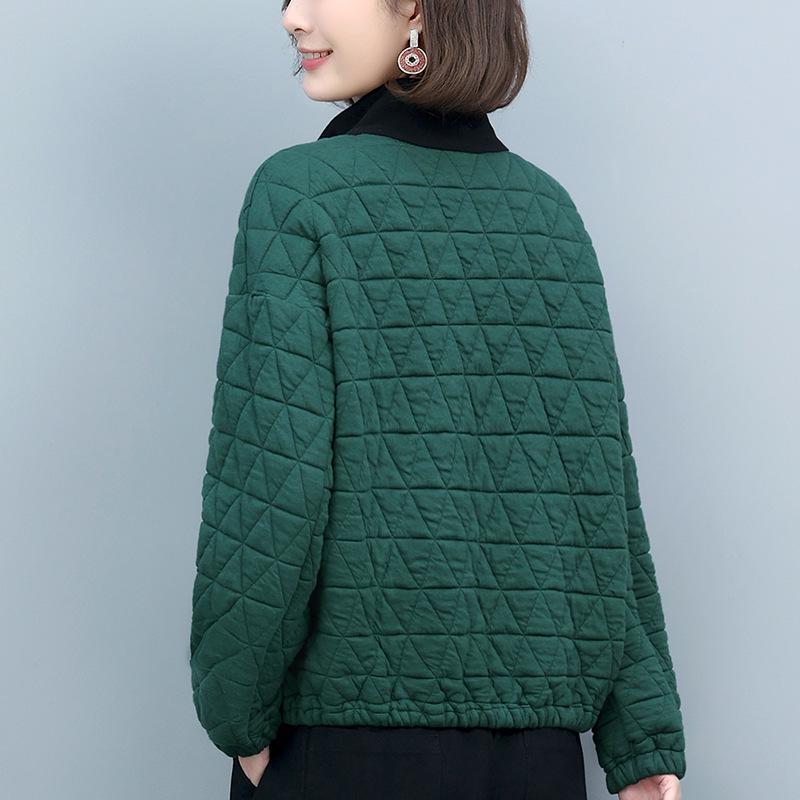 Women's Quilted High Neck Zipper Pullover Sweater - 2024 Autumn/Winter Collection, Petite Fit, No Hood