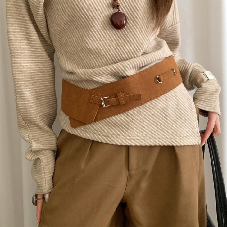 Luxurious Matte Finish Wide Belt PU Waistband Slimming For Women Retro Clasp Two Color Option Easy Styling