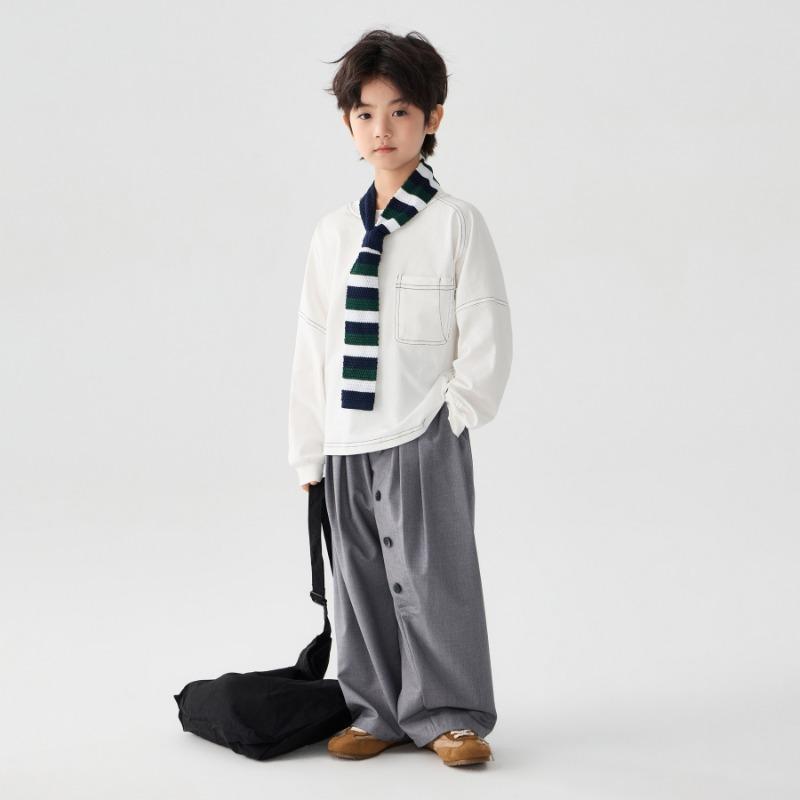 Kids Casual Loose Long Sleeve Solid Cotton Bottoming T Shirt For Boys And Girls