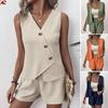 Women Summer V Neck Sleeveless Vest And Shorts Set