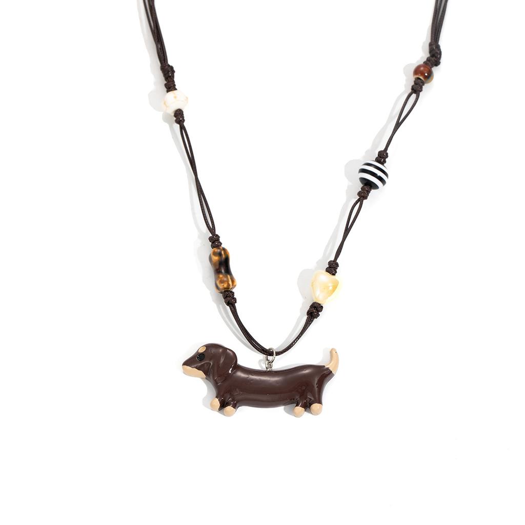 Cute Dachshund Neck Beaded Necklace Female Cute Fun Cartoon Puppy Sweater Chain Long Sweater Chain Wear Necklace