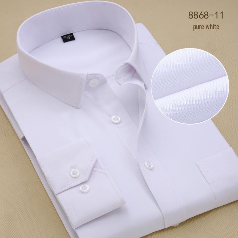 "Men's Long-Sleeved Black and White Business Slim-Fit Shirt with Solid Color or Printed Design"